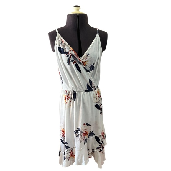 Floral V Neck Ruffled Hem Spaghetti Strap Flowy Wrap Sun Dress Size S - Picture 5 of 13